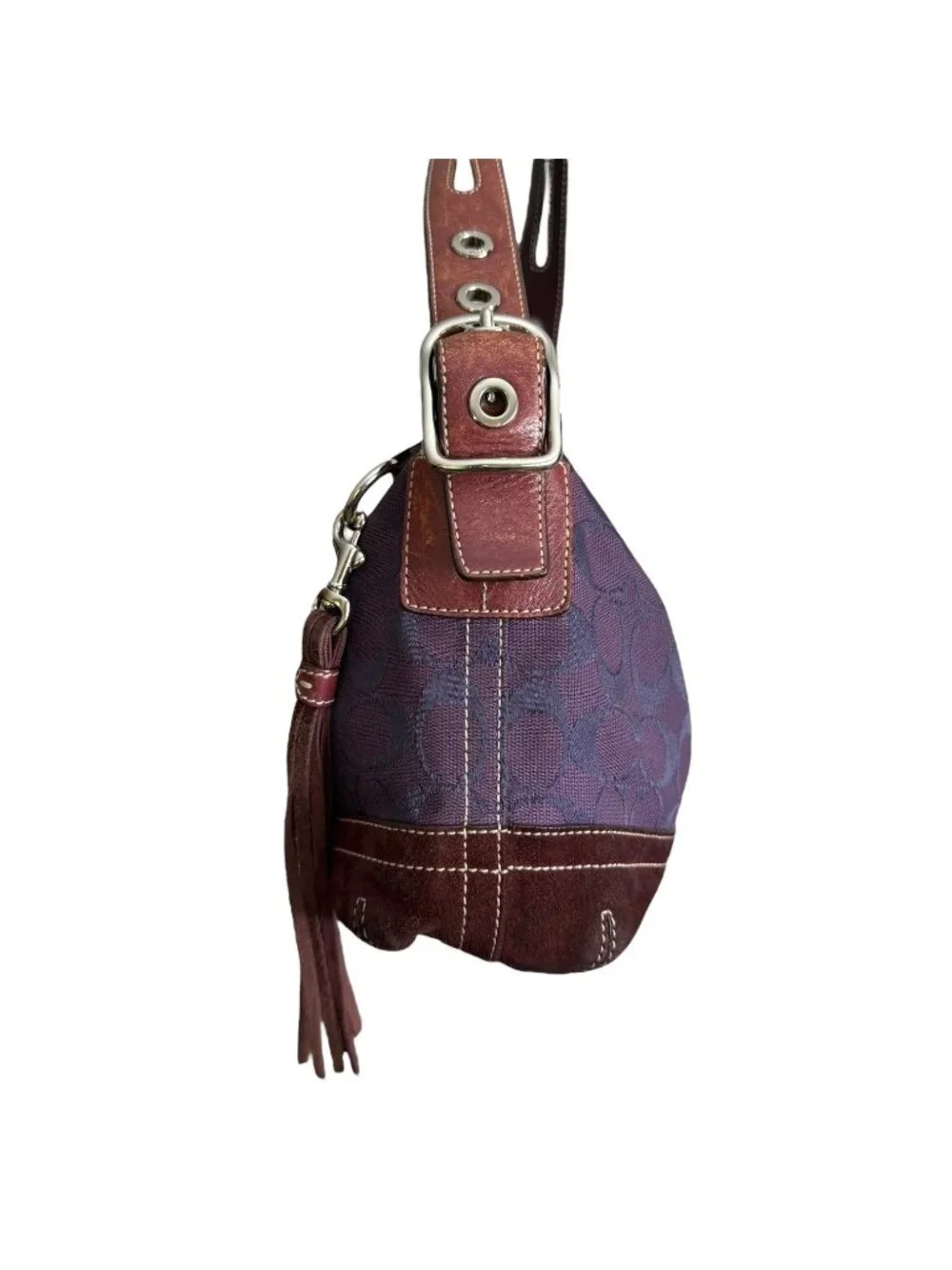 Vintage Y2K Coach 9363 Signature East West Shoulder Bag Tassel Purple Monogram‎